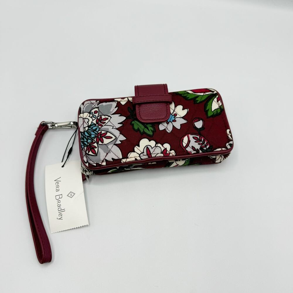 Vera Bradley Bordeaux Blooms RFID Smartphone Wristlet Wallet Floral Burgundy NEW